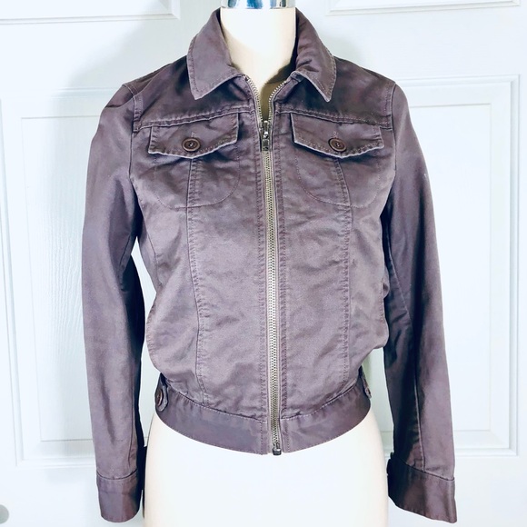 Marc Jacobs Cropped Zip Slip Pockets Elastic Bomber Like Jacket Taupe Sz S Flaw - Picture 1 of 15